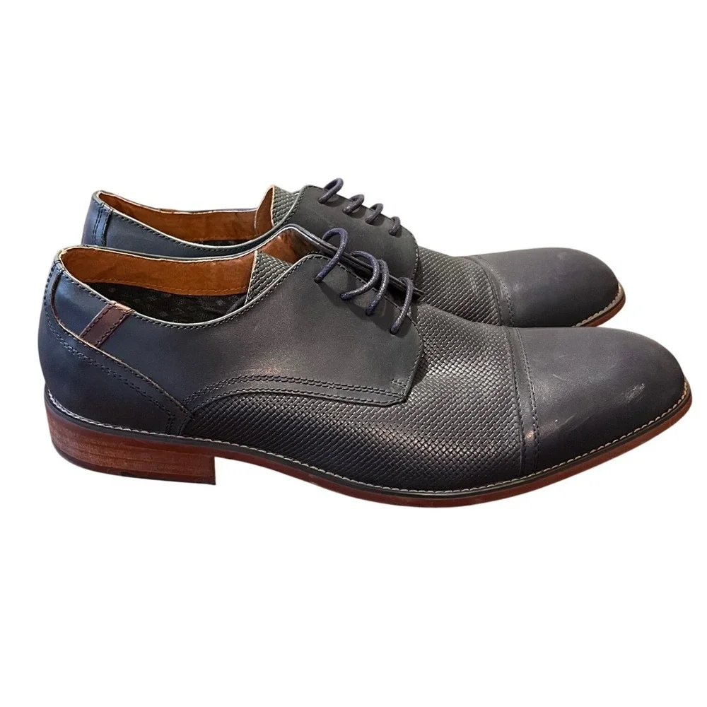Steve Madden Mens Sz 12 Navy Blue Leather Oxford Dress Shoes Textured Weave